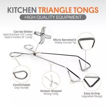 Kitchen Triangular Tongs For Cooking Heavy Duty Stainless Steel Scissor Shape Serrated Pliers Barbecue Vegetable Fruit