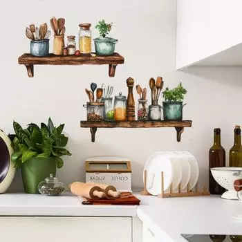 Kitchenware Shelves Kitchen Restaurant Home Wall Background Landscaping Decoration Wall Stickers 29*90cm/fun-d57