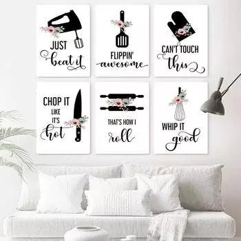 Kitchenware Wall Art Canvas Painting Kitchen Quote Flower Posters And Prints Black White Cooking Wall Picture Kitchen Decoration 21x30cm No Framed