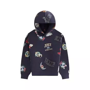 Kith Aw24 Fall Classics 2024 Series Printed Nelson Hooded Letter Pullover Long Sleeve Sweatshirt Kids sweatshirt Navy-Blue KHK030584-413 XL