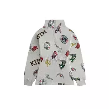 Kith Aw24 Осенняя классика 2024 года Серия с принтом Nelson Quarter Удобное платье со стоячим воротником и заниженной линией плеча с длинным рукавом Детские платья Серый KHK080045-002 L