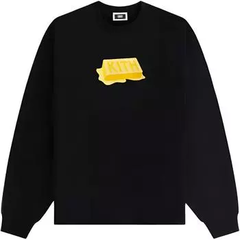 Kith Butter Nelson Treats Waffle Series Comfortable Vintage Print Long Sleeve Sweatshirt Unisex sweatshirt Black KHT030153-001 L