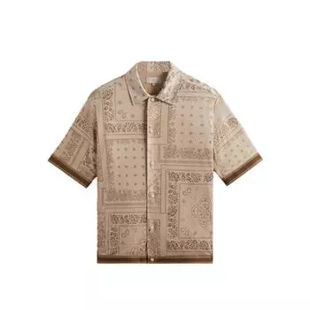 Kith Casual Printed Short Sleeve Shirt Men shirts Canvas-Brown KHM031910-210 XL
