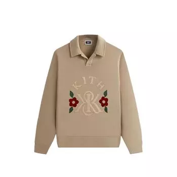 Kith FW24 K&K Applique Nelson Collared Rugby Осень 2024 Серия Поло с длинным рукавом и цветочным принтом Мужские топы из парусины KHM032431-210 S