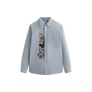 Kith Рубашка унисекс с длинным рукавом и вышитыми персонажами мультфильмов Диснея, светло-голубая KHM031712-415 L