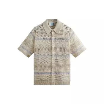 Kith Thompson вязаная крючком рубашка в полоску с цветными блоками и короткими рукавами, мужские топы, бежевые, KHM031095-105 S