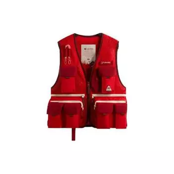 Kith X Columbia Collaboration Ss24 Stand Collar Logo Printed Work Vest Unisex Vests Red 2113711-691 M