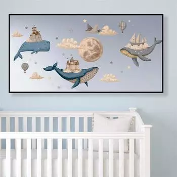 Китовый океан детский сад настенный художественный постер подводное украшение воздушный шар детский замок изображение 20cm40cm NoFrame