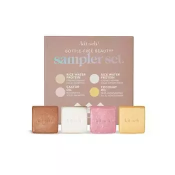 Kitsch 4-piece sampler set rice growth castor oil coconut oil conditioner shampoo soap zero waste, 1 box