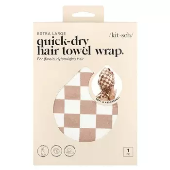 Kitsch, quick-drying hair towel wrap, extra large, terracotta checker, 1 piece