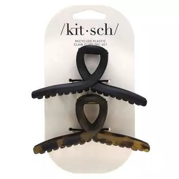 Kitsch, Recycled Plastic Claw Clips, Black & Genuine, 2 Pieces