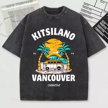 Китсилано Ванкувер Летний Дизайн Ретро Мужская Футболка Лето Удобная Мягкая Короткая Хлопок Свободная Снежная Стирка Топ Модная Футболка с Круглым Вырезом S