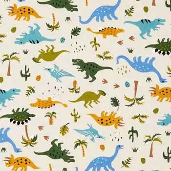 KIYOHARA Boys Water Repellent Oxford Fabric, 110cm Width x 1m Cut, Dinosaur Generation, Includes Recipe for 3 Kindergarten Goods, WRDI-1M