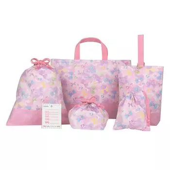 KIYOHARA Girls Lesson Inner Shoes Gym Clothes Lunch Cup Name Bubble Pink Bag, Bag, Bag, Bag, Bag, Sticker, Ribbon, MOW156-S5