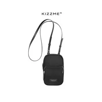 Kizzme New Parachute Nylon with Cowhide Ultra-Light Small Shoulder Bag Mobile Phone Bag Shoulder Shoulder Multi-Purpose Women s Bag Black