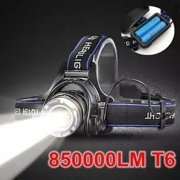 KJ 8500LM Elfeland T6 светодиодный налобный фонарь, тактический фонарь, головной светильник для кемпинга на открытом воздухе 2 batteries + 1 USB чёрный