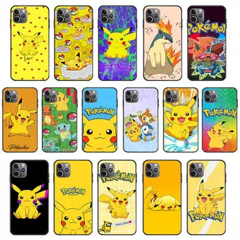 Мягкий черный чехол KK-7 Cute Pikachu для Samsung S22 S23 S21 S24 FE Ultra iPhone XR 14 15 11 12 13 6 7 8 X XS Pro Max S8 Plus iPhone 15 Pro Max зелёный