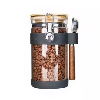 KKC Кофейная банка с ложкой Контейнер для хранения кофейных зерен 400 г Герметичный стеклянный контейнер для кофейных зерен Вакуумный 1200 мл