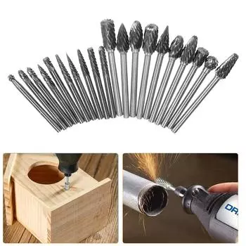 KKmoon, 20 шт., набор твердосплавных фрез с двойной резкой, хвостовик 1/8 дюйма, размер головки 1/4 дюйма и 1/8 дюйма, вольфрам серебряный