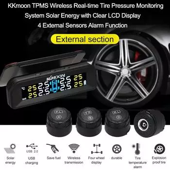 KKmoon TPMS Система контроля давления в шинах Беспроводная солнечная энергия в реальном времени Internal Sensors