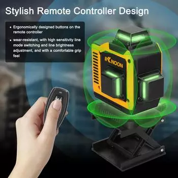 KKnoon Многофункциональный 16-линейный лазерный уровень 3 градуса Самовыравнивающаяся машина Перезаряжаемая литиевая батарея 2PCS Batteries US Plug разноцветный