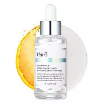 Klairs Freshly Juiced Vitamin Drop 35 мл - сыворотка с витамином C, сырой сыворотка с витамином C, поры, мертвая кожа, сухая кожа, увлажнение, уход за кожей, гипоаллергенная ампула
