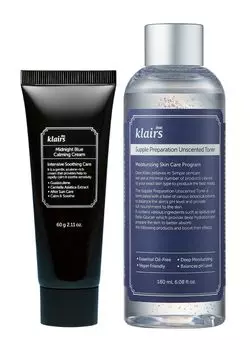 Klairs Sensitive Skin Набор из 2 предметов: синий успокаивающий крем большой емкости 60 мл тоник без запаха 180 мл лосьон без запаха с высоким уровнем увлажнения подарочный подарок