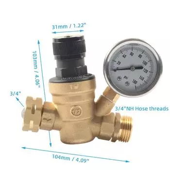 Клапан регулятора давления воды для автодома с регулируемой ручкой, манометр с силиконовым маслом