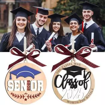 Класс 2025 Украшение Выпускной Подвесной Украшение Деревянный Выпускной 2025 Подвеска со шнурком Подарок на Выпускной для Старшей Школы Колледжа Университета белый
