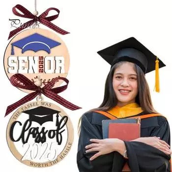 Класс 2025 Украшение Выпускной Подвесной Украшение Деревянный Выпускной 2025 Подвеска со шнурком Подарок на Выпускной для Выпускника Старшей Школы Колледжа Университета чёрный