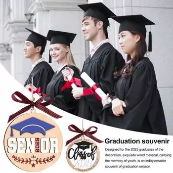 Класс 2025 Украшение Выпускной Подвесной Украшение Деревянный Выпускной 2025 Подвеска со шнурком Подарок на Выпускной для Старшей Школы Колледжа Университета чёрный