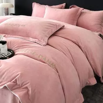 Класс А, детский бархатный комплект из четырех предметов, детский бархатный однотонный комплект из молочного бархата с вышивкой, комплект из трех предметов, фланелевая простыня, пододеяльник, пододеяльник 1.2m bed sheet 3pcs