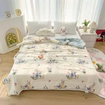 Класс А, мытая двухслойная пряжа из соевого волокна, детское летнее прохладное одеяло, одинарное тонкое одеяло, двойное одеяло с кондиционером 110*150CM