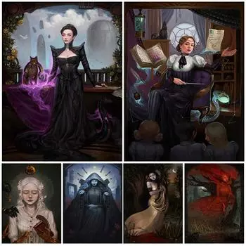 Класс черной магии и ведьма, настенная живопись, картина маслом, призрак, ретро-арт, плакат и элементы волшебства, гравюры 21cm30cm NoFrame