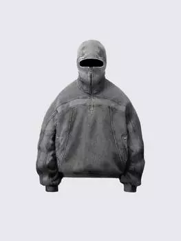 Классическая балаклава с капюшоном для мужчин, серый стиральный свитер Ninja, толстовка в стиле хип-хоп, винтажная зимняя уличная одежда 2000 года, топы для пар S чёрный