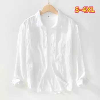 Классическая базовая тонкая мужская однобортная рубашка с длинным рукавом и лацканами, универсальная рубашка XXXXL белый