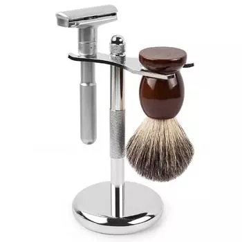 Классическая безопасная бритва Qshave со 100% чистой кисточкой для бритья из барсучьих волос с подставкой-держателем для бритвы с двойным лезвием