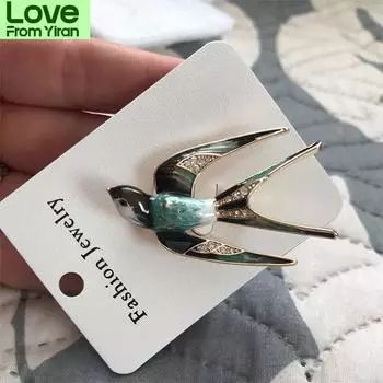 Классическая брошь-ласточка из эмали из сплава, металлические булавки для шарфа, рождественские подарки, банкетные свадебные аксессуары зелёный