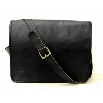 Классическая черная мужская сумка через плечо для ноутбука из натуральной козьей кожи ручной работы 15x11x4 чёрный