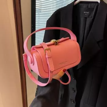 Классическая черная сумка через плечо, женская универсальная ретро-сумка через плечо, квадратная, новая, большой емкости, фактурная кожаная сумка с клапаном 20x10x11cm розовый