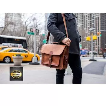 Классическая деловая сумка через плечо из натуральной козьей кожи ручной работы в стиле ретро 11 x 15 x 5 in коричневый