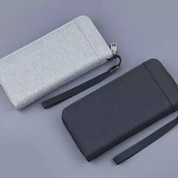 Классическая длинная деловая сумка с защитой от потерь, повседневный кошелек для монет, сшитый из холста, мужской кошелек для хранения серый
