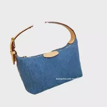 Классическая джинсовая сумка подмышкой 2024 года с винтажным цветочным узором — модная, универсальная ручная сумка через плечо для женщин с логотипом. 20.5 x 6 x 16 cm