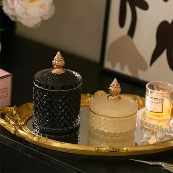 Классическая французская роскошная стеклянная банка для хранения ватных палочек, ювелирных изделий, домашнего декора, коробки для конфет, ретро-элегантные настольные украшения, ящик для хранения