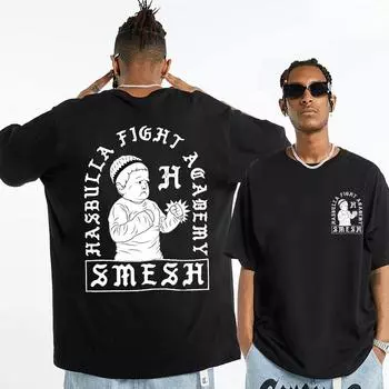 Классическая футболка Hasbulla Fighting Meme, подарок фанату, мини-футболка Khabib Blogger, женские футболки унисекс премиум-класса большого размера с графическим принтом 4XL чёрный