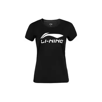 Классическая футболка с большим логотипом Li Ning с коротким рукавом, быстросохнущая, женские топы, черная AHSR790-5 XL