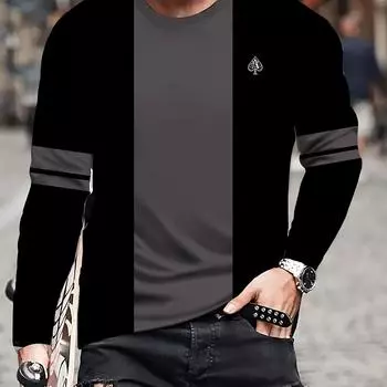 Классическая футболка с длинным рукавом и принтом в виде цветных блоков 3D, повседневная спортивная футболка с круглым вырезом на весну S