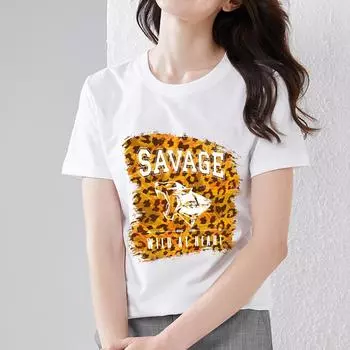Классическая футболка Street Trend, тонкий женский универсальный универсальный топ с тигровым леопардовым принтом, повседневный удобный дышащий топ с короткими рукавами и круглым вырезом XXL