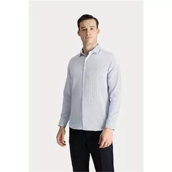 Классическая хлопковая рубашка Slim Fit с длинным рукавом и рисунком