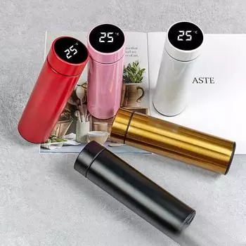 Классическая интеллектуальная вакуумная колба из нержавеющей стали со светодиодной сенсорной температурой, прямая чашка для бизнеса 500ml белый